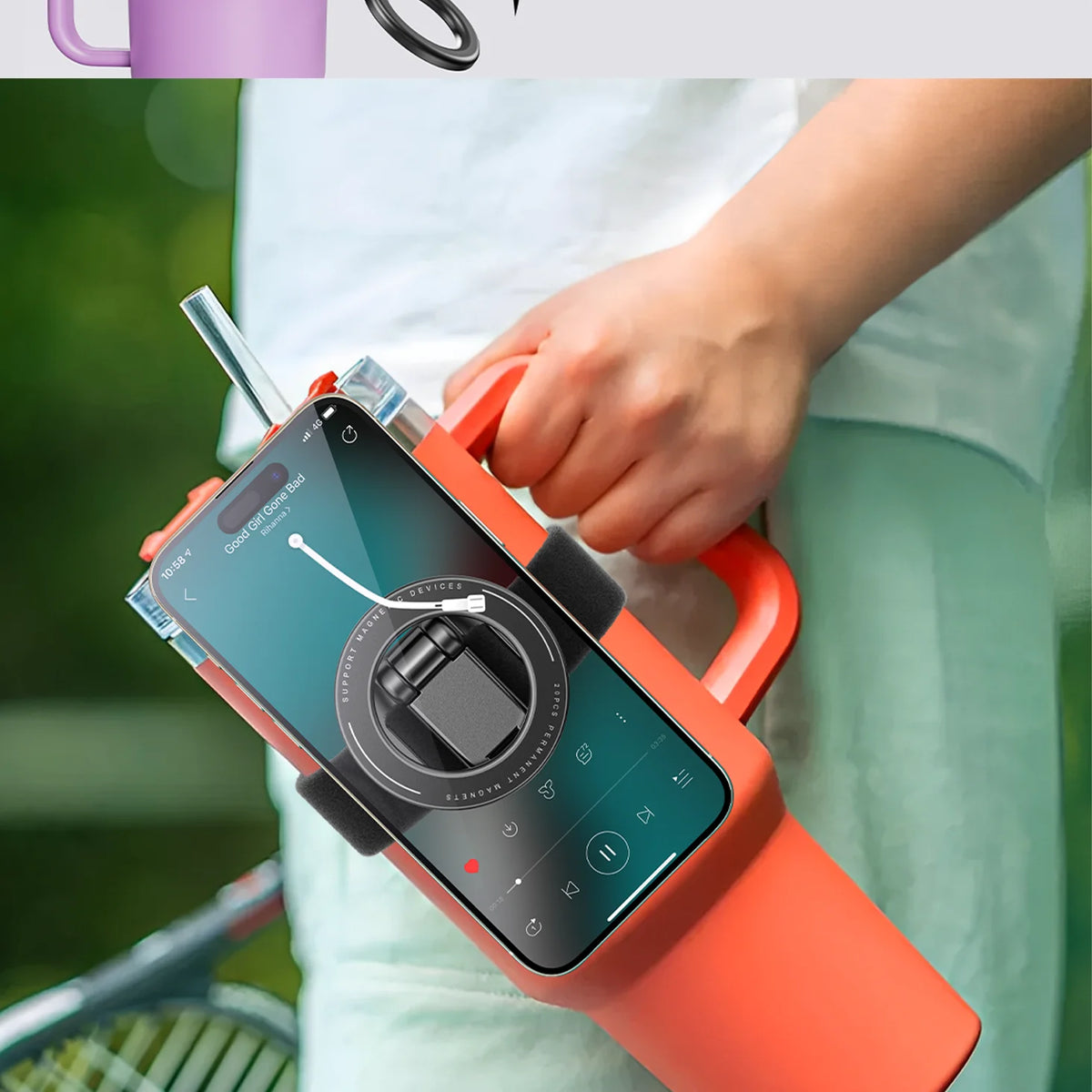 Magsafe Water Bottle Accessory Stroller Phone Holder Fitness Accessory for Stanley 10-60oz Yeti Tumbler for iPhone and Android