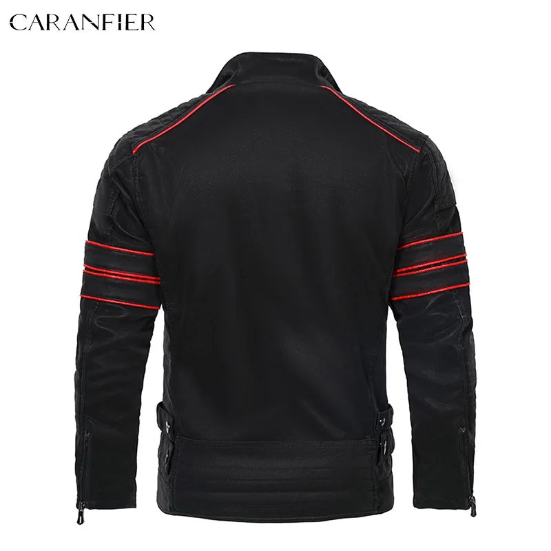 CARANFIER Mens Leahter Jacket Men Washed Retro Velour PU Jackets Male Motorcycle Biker Coat Autumn Winter Outerwear