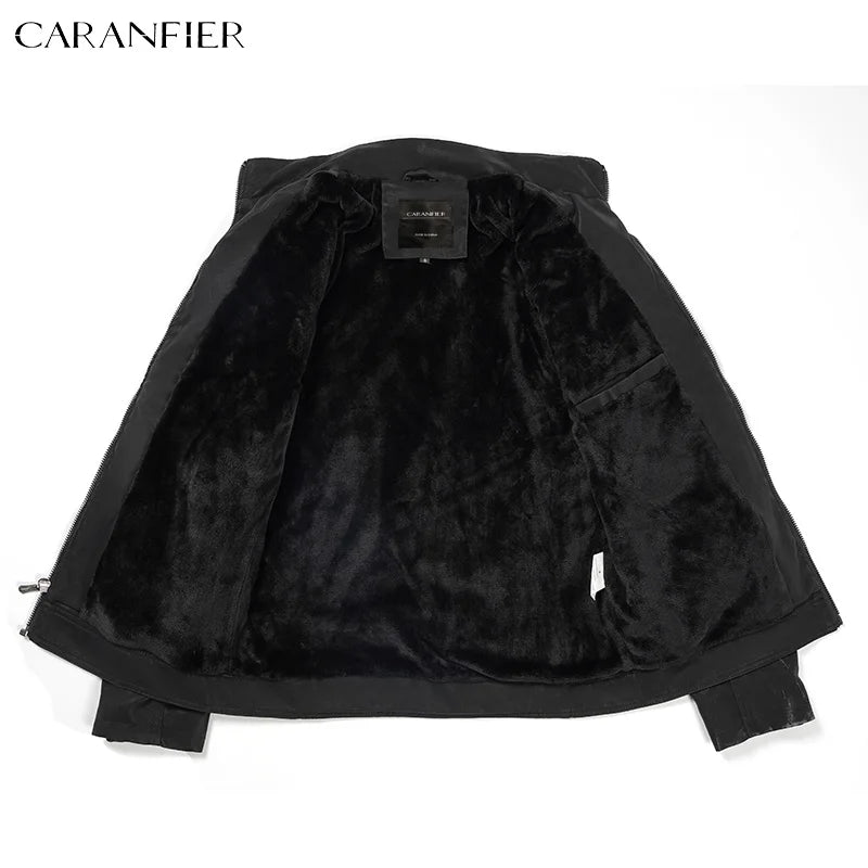 CARANFIER Mens Leahter Jacket Men Washed Retro Velour PU Jackets Male Motorcycle Biker Coat Autumn Winter Outerwear
