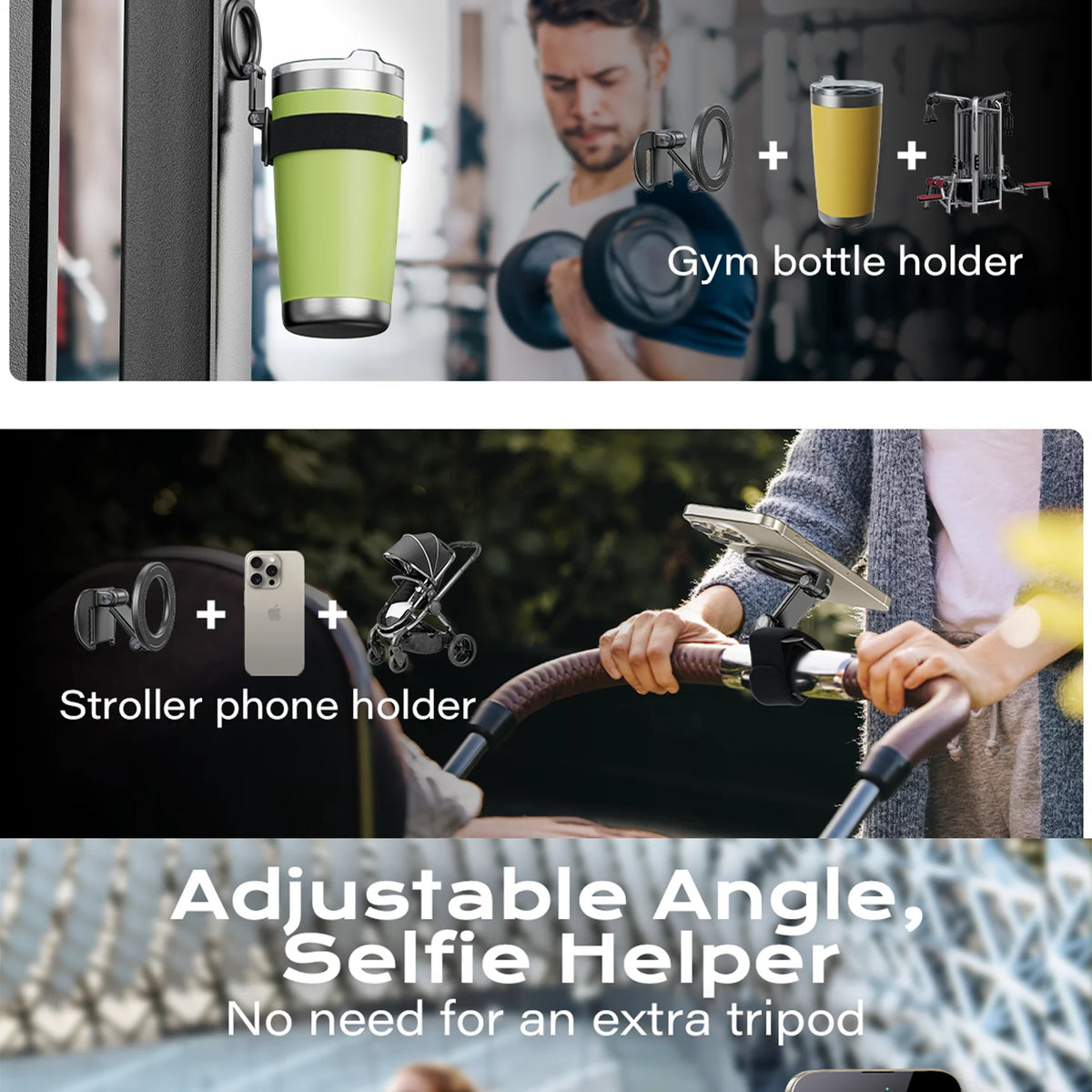 Magsafe Water Bottle Accessory Stroller Phone Holder Fitness Accessory for Stanley 10-60oz Yeti Tumbler for iPhone and Android