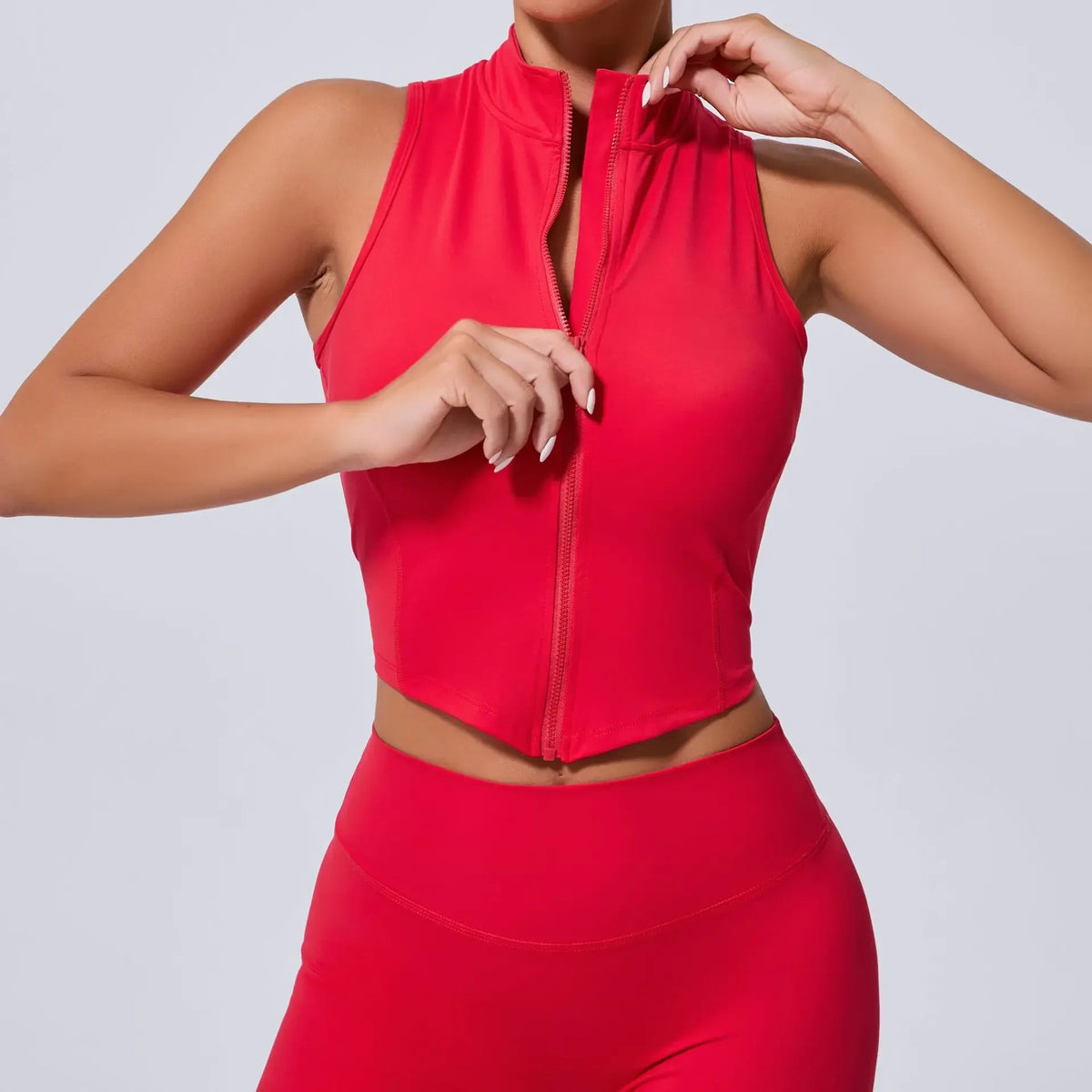 Sleeveless Zipper Sporty Top Women Crop Top Breathable Quick Dry Fitness Shirt Sportswear Lady Gym Training Vest Workout Clothes