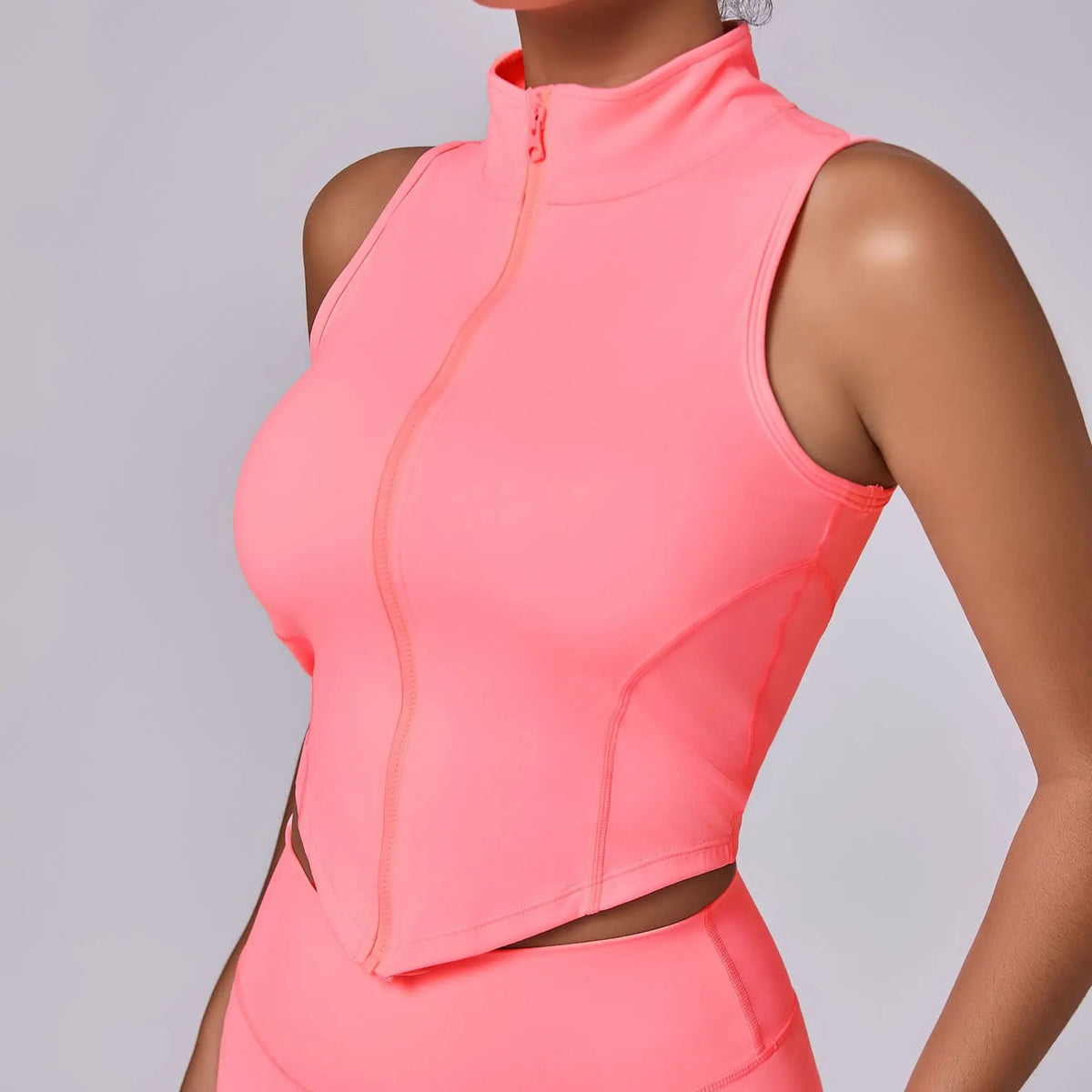 Sleeveless Zipper Sporty Top Women Crop Top Breathable Quick Dry Fitness Shirt Sportswear Lady Gym Training Vest Workout Clothes