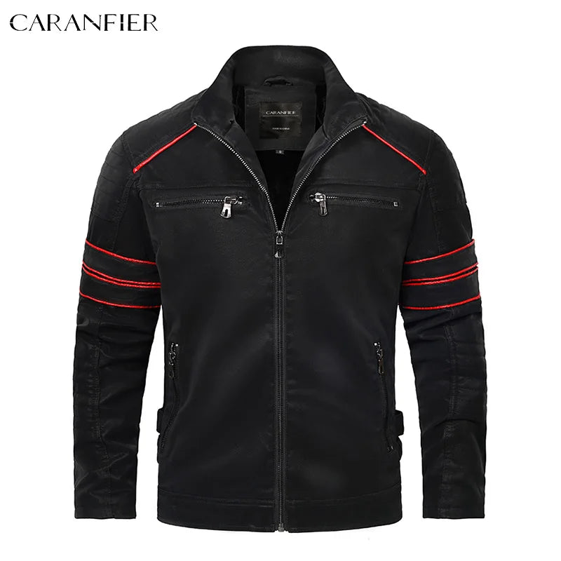 CARANFIER Mens Leahter Jacket Men Washed Retro Velour PU Jackets Male Motorcycle Biker Coat Autumn Winter Outerwear