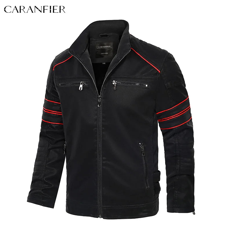 CARANFIER Mens Leahter Jacket Men Washed Retro Velour PU Jackets Male Motorcycle Biker Coat Autumn Winter Outerwear