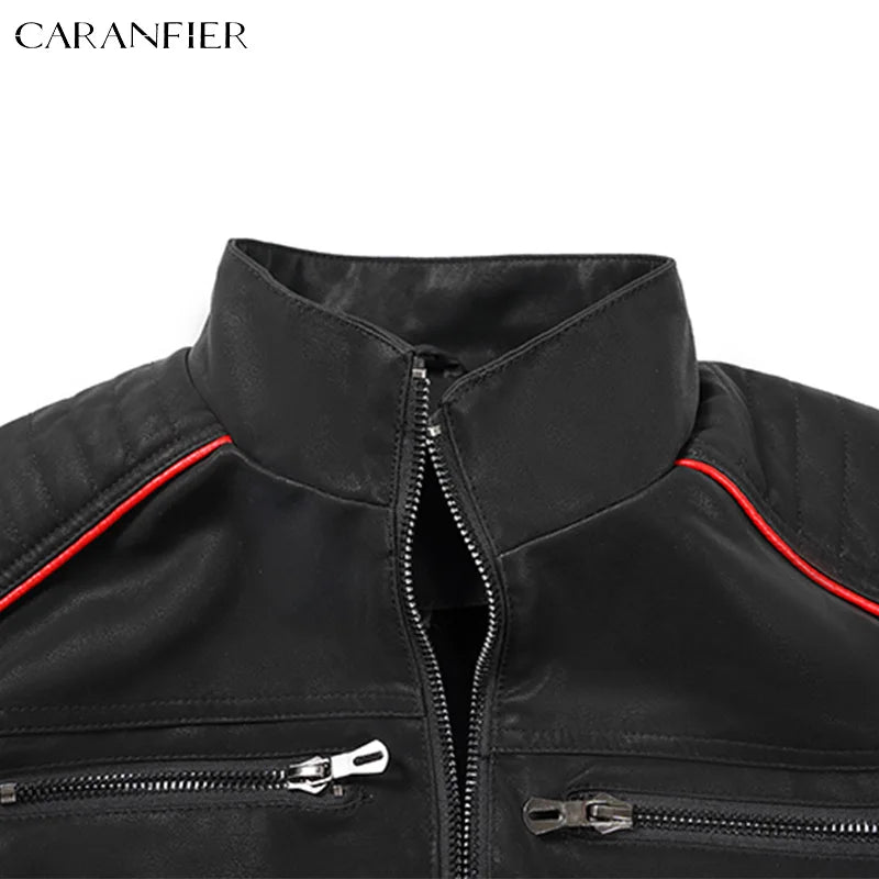 CARANFIER Mens Leahter Jacket Men Washed Retro Velour PU Jackets Male Motorcycle Biker Coat Autumn Winter Outerwear