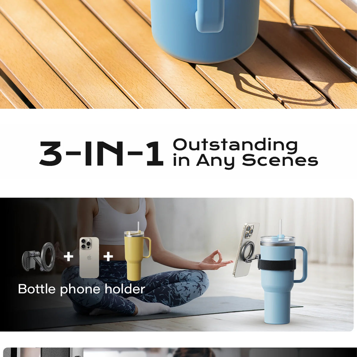Magsafe Water Bottle Accessory Stroller Phone Holder Fitness Accessory for Stanley 10-60oz Yeti Tumbler for iPhone and Android